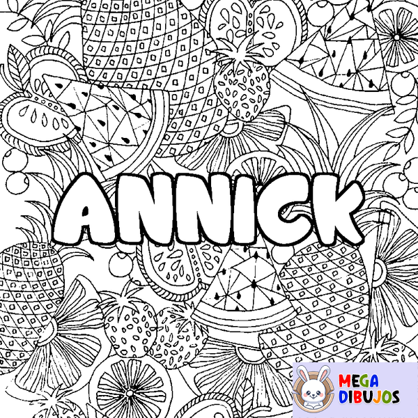 Coloraci&oacute;n del nombre ANNICK - decorado mandala de frutas