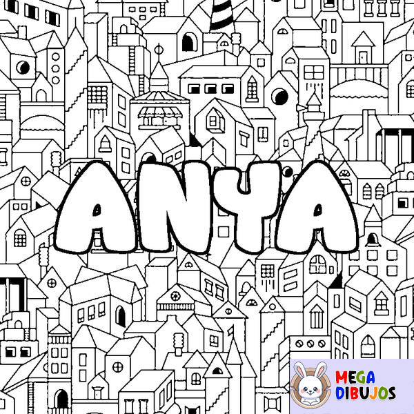 Coloraci&oacute;n del nombre ANYA - decorado ciudad