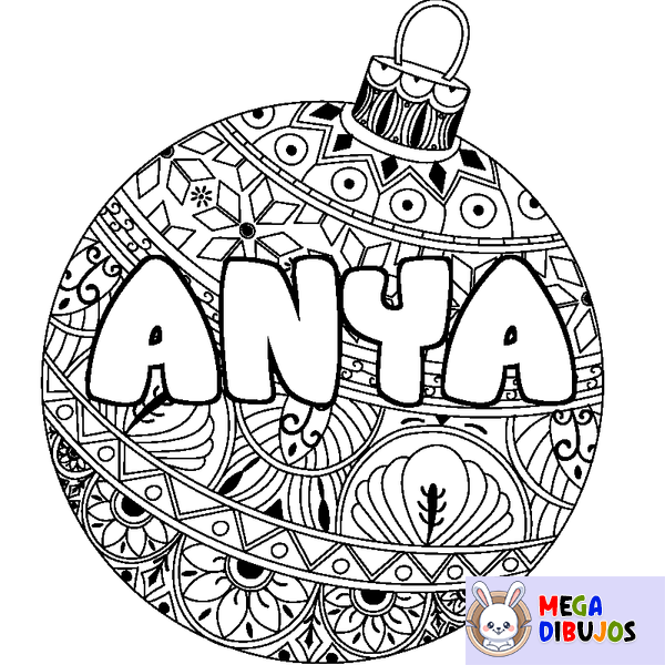 Coloraci&oacute;n del nombre ANYA - decorado bola de Navidad