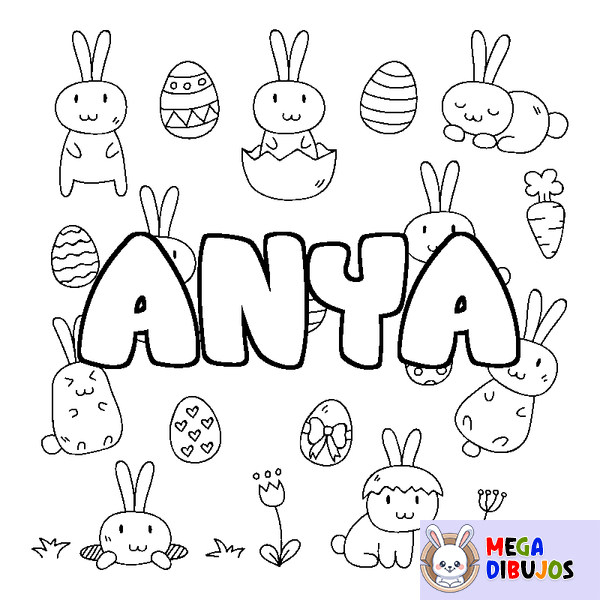 Coloraci&oacute;n del nombre ANYA - decorado Pascua