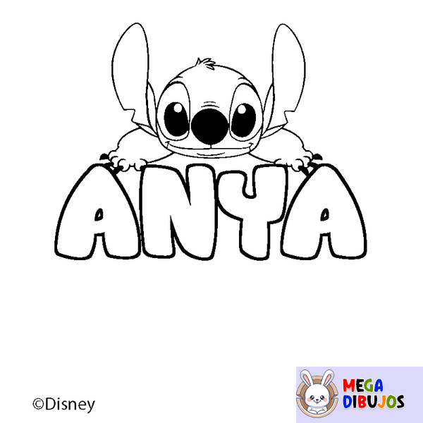Coloraci&oacute;n del nombre ANYA - decorado Stitch