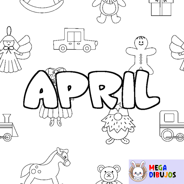 Coloraci&oacute;n del nombre APRIL - decorado juguetes