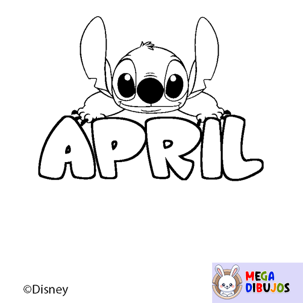 Coloraci&oacute;n del nombre APRIL - decorado Stitch