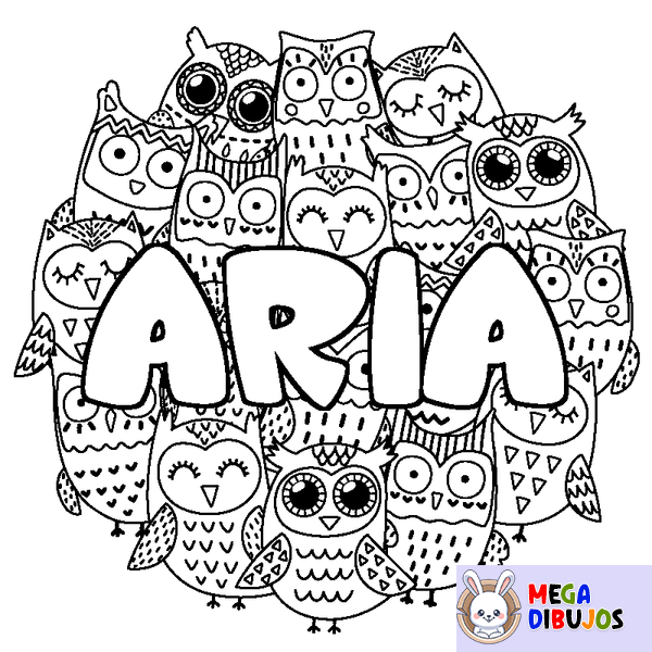 Coloraci&oacute;n del nombre ARIA - decorado b&uacute;hos