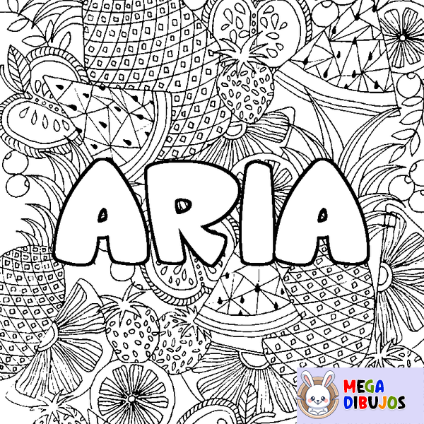 Coloraci&oacute;n del nombre ARIA - decorado mandala de frutas