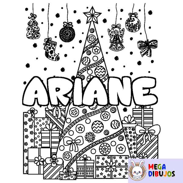 Coloraci&oacute;n del nombre ARIANE - decorado &aacute;rbol de Navidad y regalos