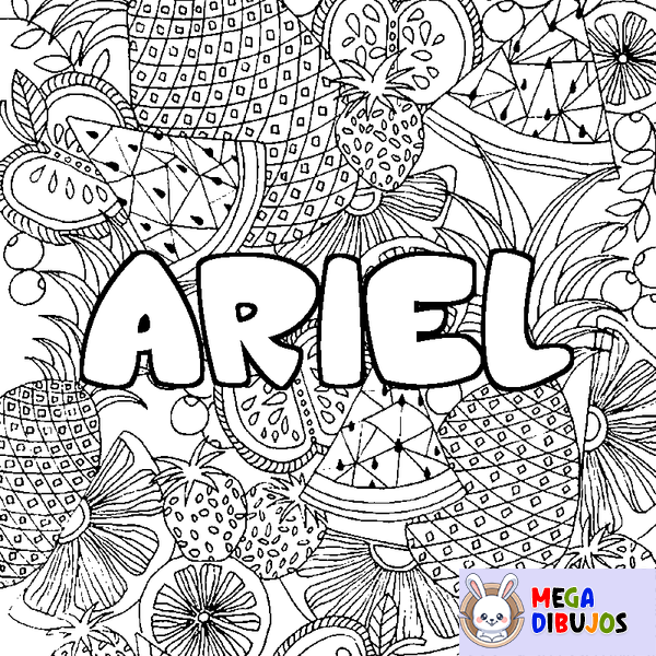 Coloraci&oacute;n del nombre ARIEL - decorado mandala de frutas