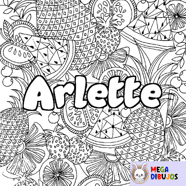 Coloraci&oacute;n del nombre Arlette - decorado mandala de frutas