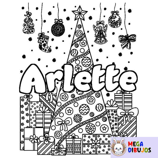 Coloraci&oacute;n del nombre Arlette - decorado &aacute;rbol de Navidad y regalos