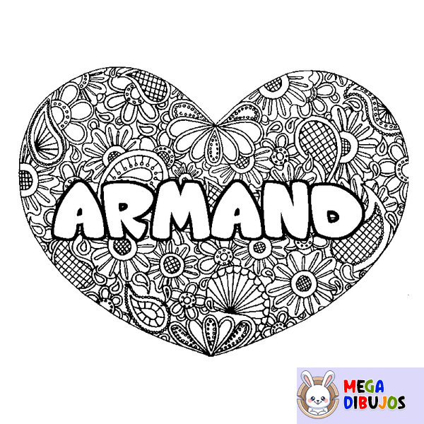 Coloraci&oacute;n del nombre ARMAND - decorado mandala de coraz&oacute;n