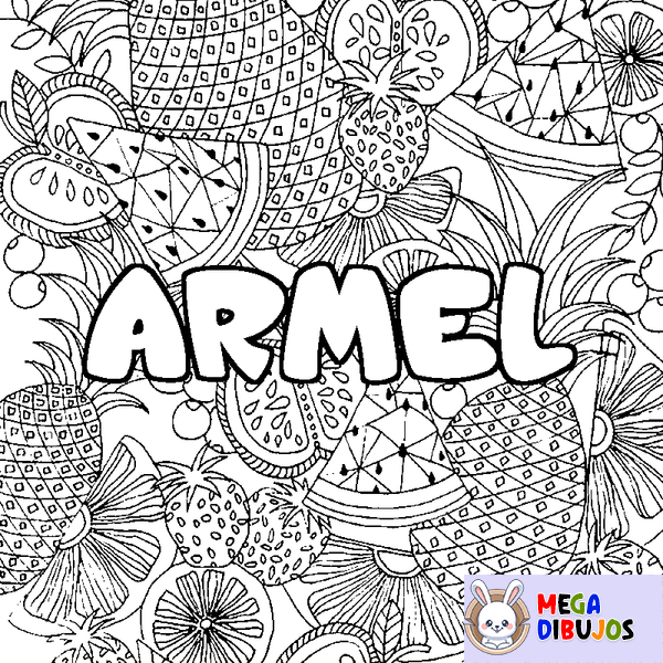 Coloraci&oacute;n del nombre ARMEL - decorado mandala de frutas