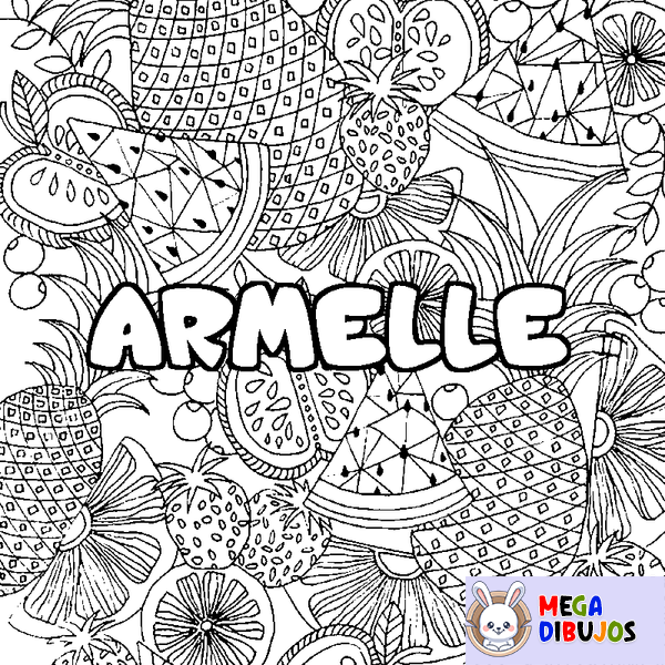 Coloraci&oacute;n del nombre ARMELLE - decorado mandala de frutas