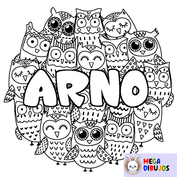 Coloraci&oacute;n del nombre ARNO - decorado b&uacute;hos
