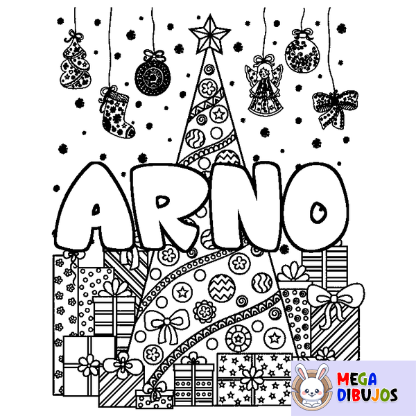 Coloraci&oacute;n del nombre ARNO - decorado &aacute;rbol de Navidad y regalos