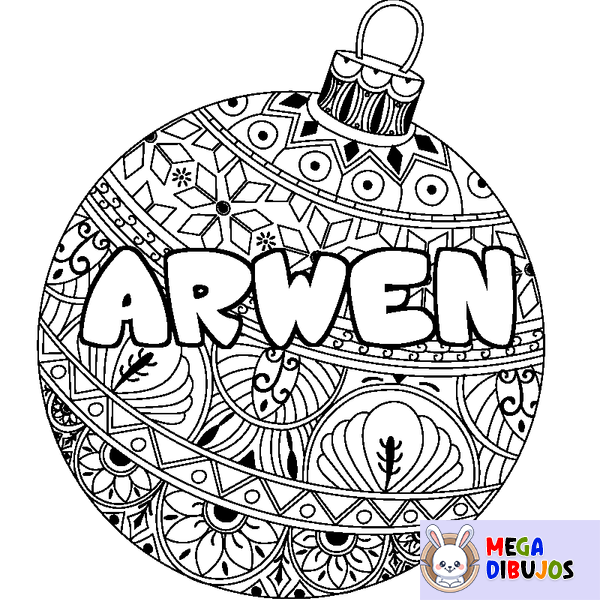 Coloraci&oacute;n del nombre ARWEN - decorado bola de Navidad