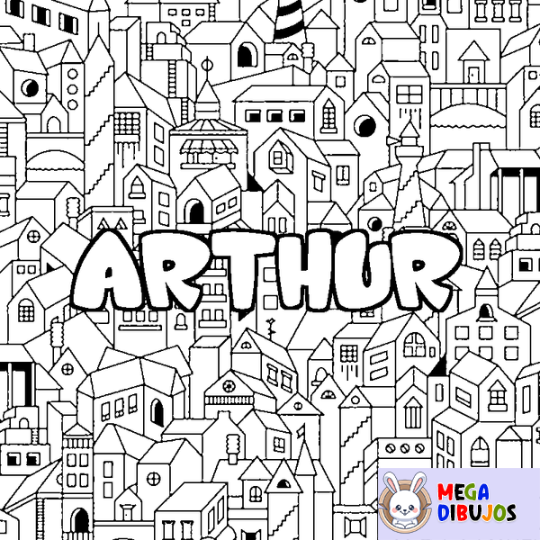 Coloraci&oacute;n del nombre ARTHUR - decorado ciudad