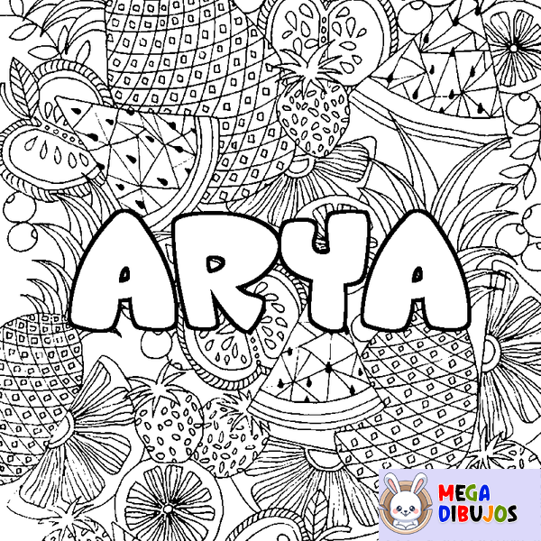 Coloraci&oacute;n del nombre ARYA - decorado mandala de frutas