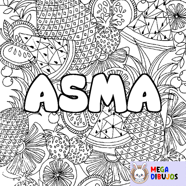 Coloraci&oacute;n del nombre ASMA - decorado mandala de frutas