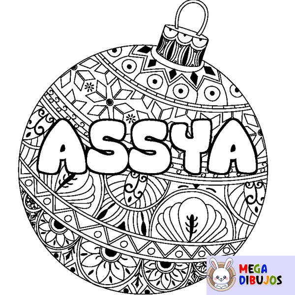 Coloraci&oacute;n del nombre ASSYA - decorado bola de Navidad