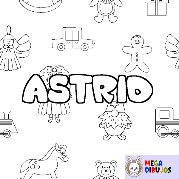 Coloraci&oacute;n del nombre ASTRID - decorado juguetes