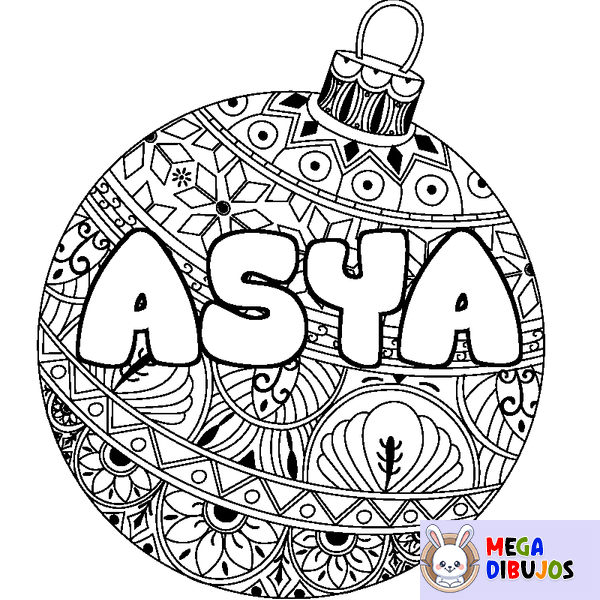 Coloraci&oacute;n del nombre ASYA - decorado bola de Navidad