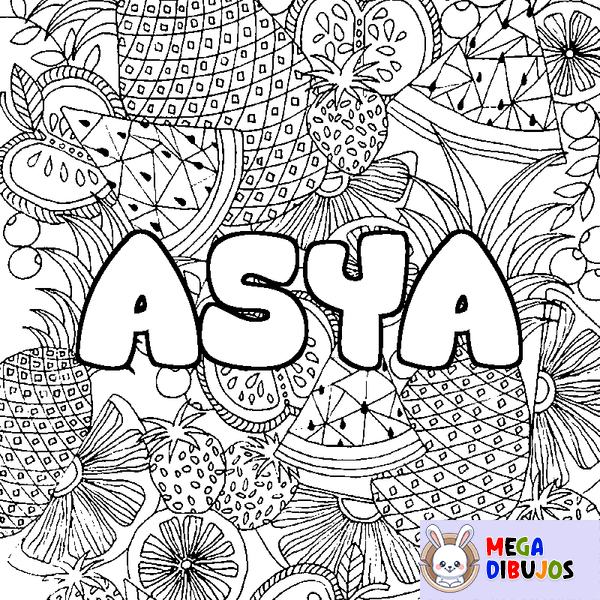 Coloraci&oacute;n del nombre ASYA - decorado mandala de frutas