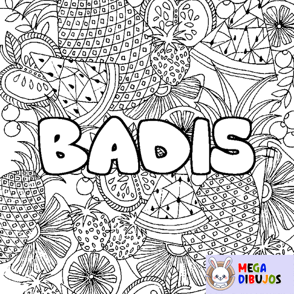 Coloraci&oacute;n del nombre BADIS - decorado mandala de frutas