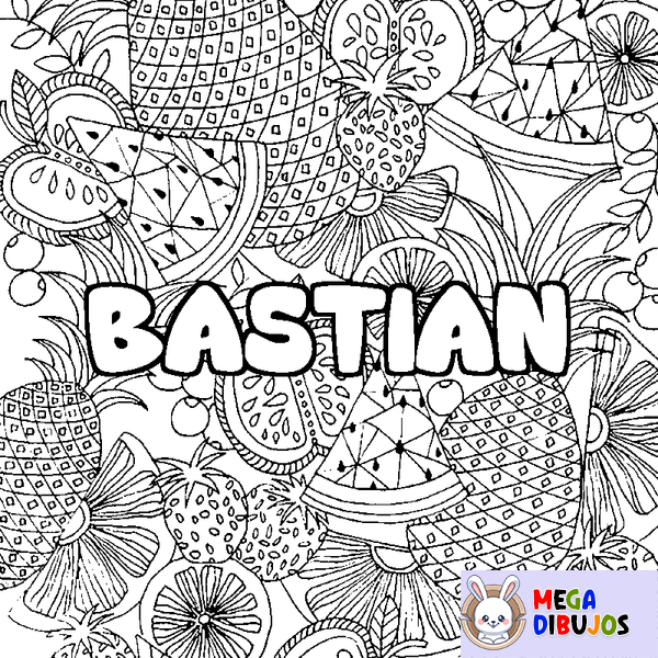 Coloraci&oacute;n del nombre BASTIAN - decorado mandala de frutas