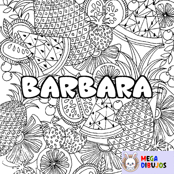 Coloraci&oacute;n del nombre BARBARA - decorado mandala de frutas