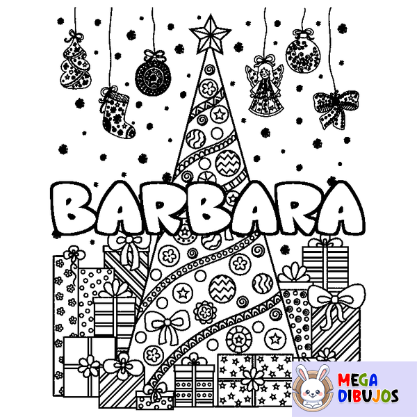 Coloraci&oacute;n del nombre BARBARA - decorado &aacute;rbol de Navidad y regalos