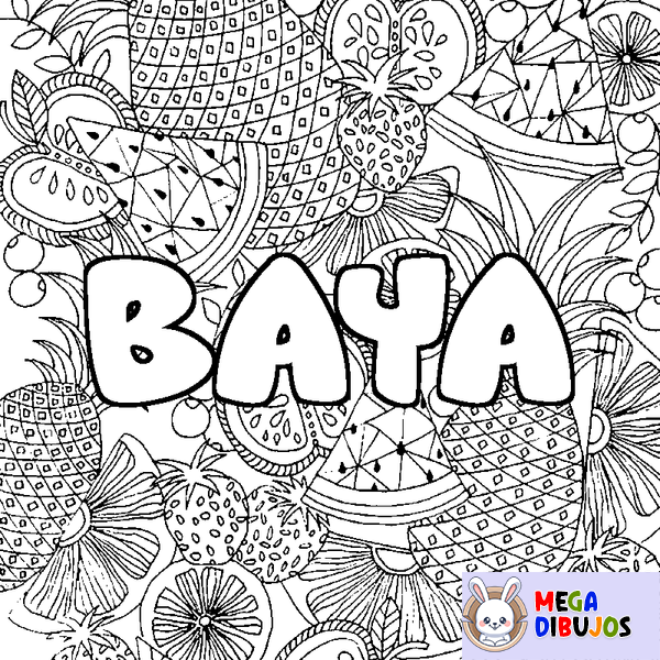 Coloraci&oacute;n del nombre BAYA - decorado mandala de frutas