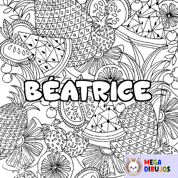 Coloraci&oacute;n del nombre B&Eacute;ATRICE - decorado mandala de frutas