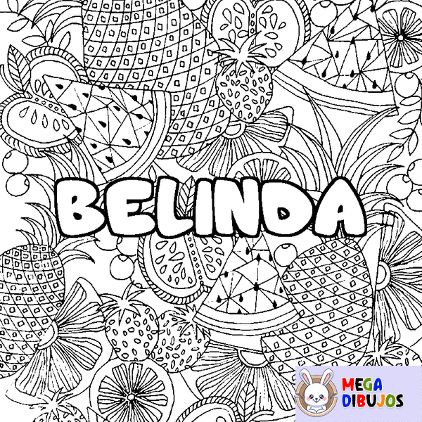 Coloraci&oacute;n del nombre BELINDA - decorado mandala de frutas