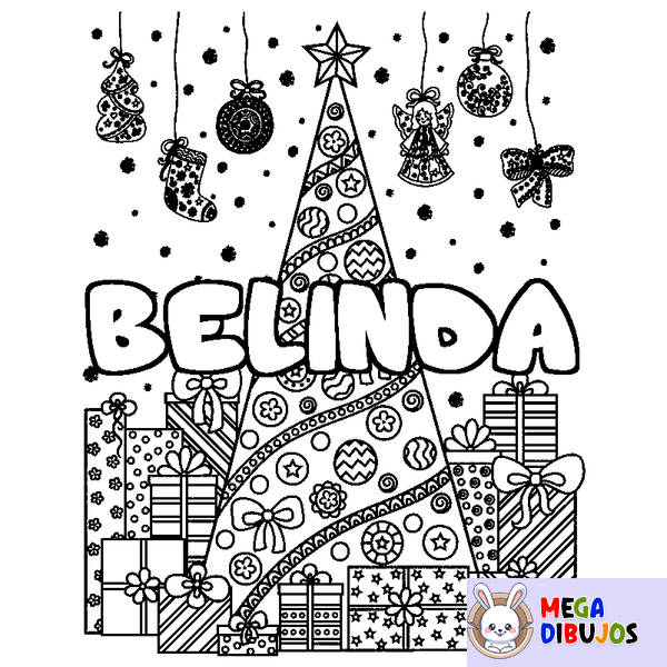 Coloraci&oacute;n del nombre BELINDA - decorado &aacute;rbol de Navidad y regalos