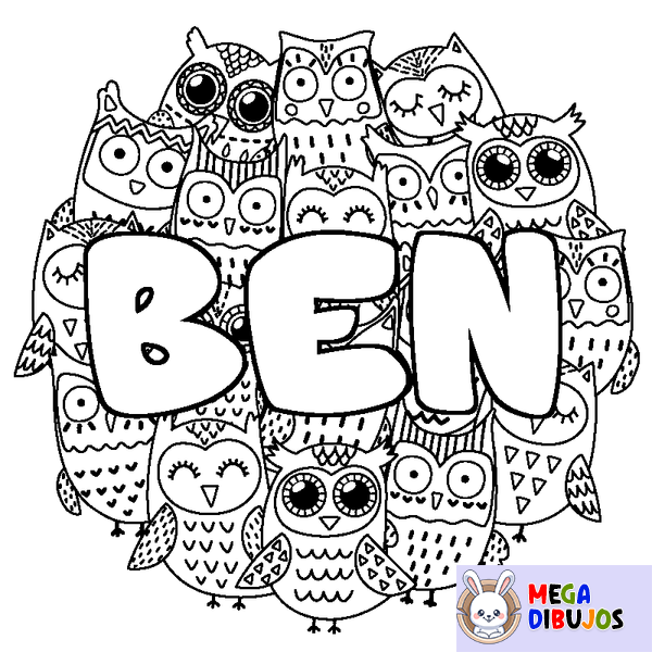 Coloraci&oacute;n del nombre BEN - decorado b&uacute;hos
