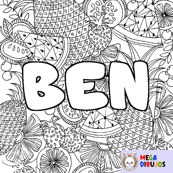 Coloraci&oacute;n del nombre BEN - decorado mandala de frutas