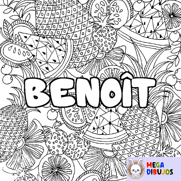 Coloraci&oacute;n del nombre BENO&Icirc;T - decorado mandala de frutas