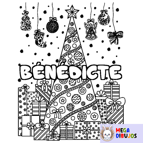 Coloraci&oacute;n del nombre B&Eacute;N&Eacute;DICTE - decorado &aacute;rbol de Navidad y regalos