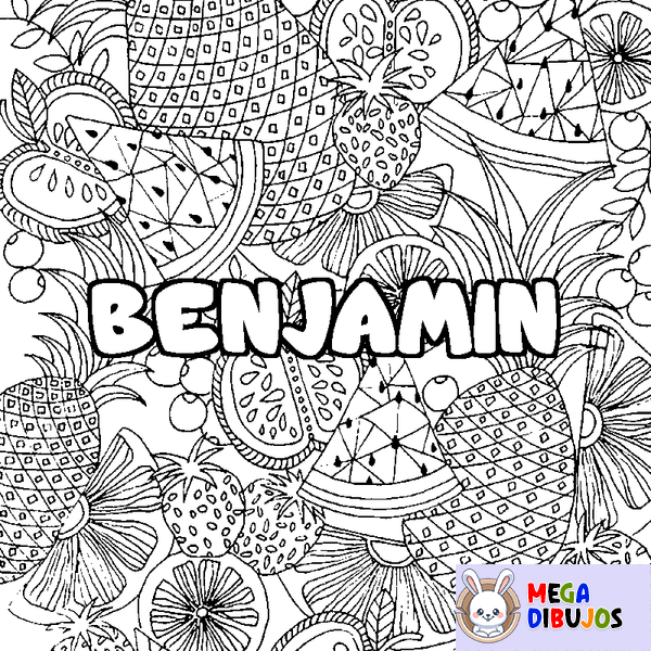 Coloraci&oacute;n del nombre BENJAMIN - decorado mandala de frutas