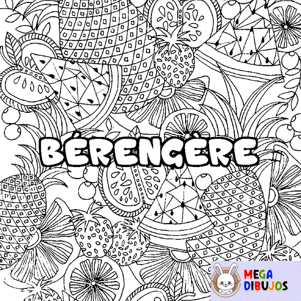 Coloraci&oacute;n del nombre B&Eacute;RENG&Egrave;RE - decorado mandala de frutas