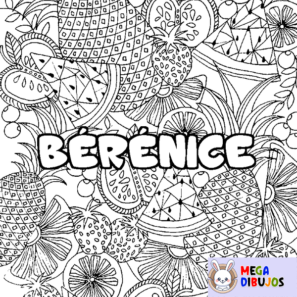 Coloraci&oacute;n del nombre B&Eacute;R&Eacute;NICE - decorado mandala de frutas