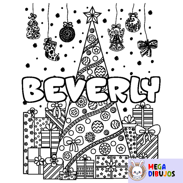 Coloraci&oacute;n del nombre BEVERLY - decorado &aacute;rbol de Navidad y regalos