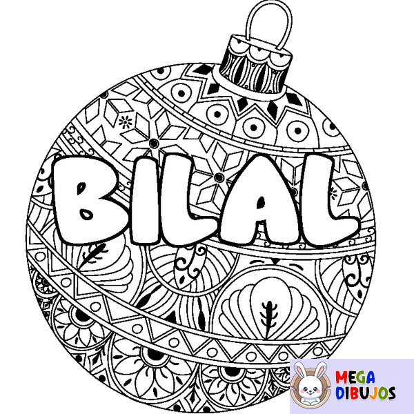 Coloraci&oacute;n del nombre BILAL - decorado bola de Navidad