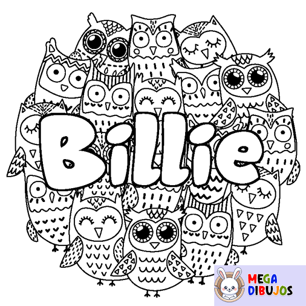Coloraci&oacute;n del nombre Billie - decorado b&uacute;hos