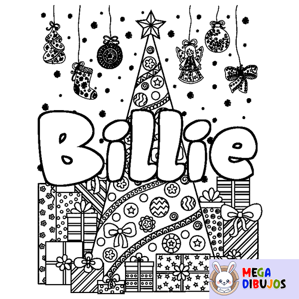 Coloraci&oacute;n del nombre Billie - decorado &aacute;rbol de Navidad y regalos