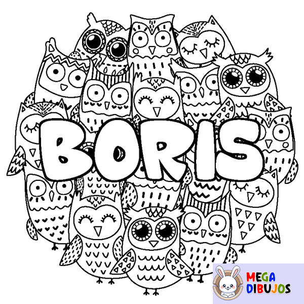 Coloraci&oacute;n del nombre BORIS - decorado b&uacute;hos