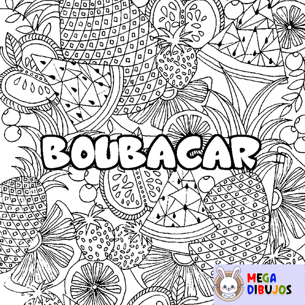 Coloraci&oacute;n del nombre BOUBACAR - decorado mandala de frutas