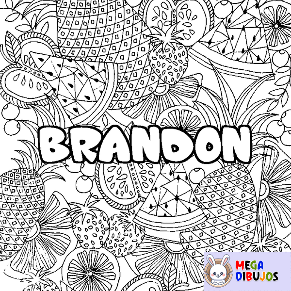 Coloraci&oacute;n del nombre BRANDON - decorado mandala de frutas