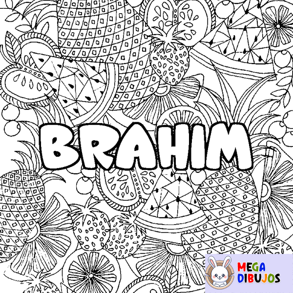 Coloraci&oacute;n del nombre BRAHIM - decorado mandala de frutas