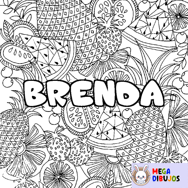 Coloraci&oacute;n del nombre BRENDA - decorado mandala de frutas